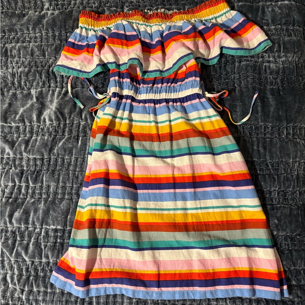 Off the shoulder rainbow strip dress